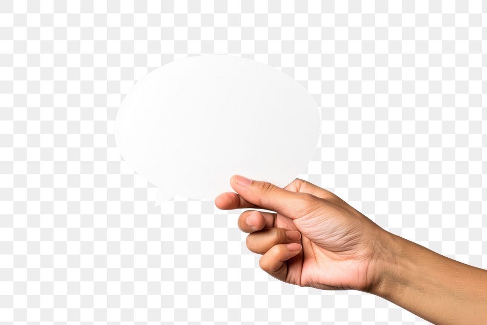 PNG  Hand holding empty speech bubble hand finger white background.