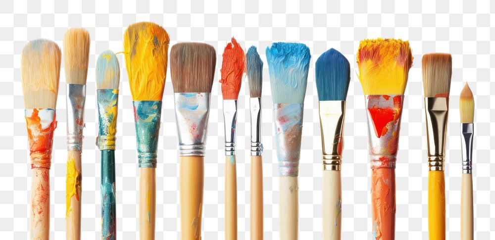 PNG Row of artist paintbrushes closeup tool white background creativity.