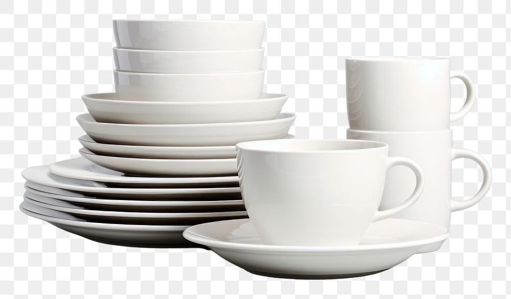 PNG  Set of clean dishware porcelain saucer coffee.