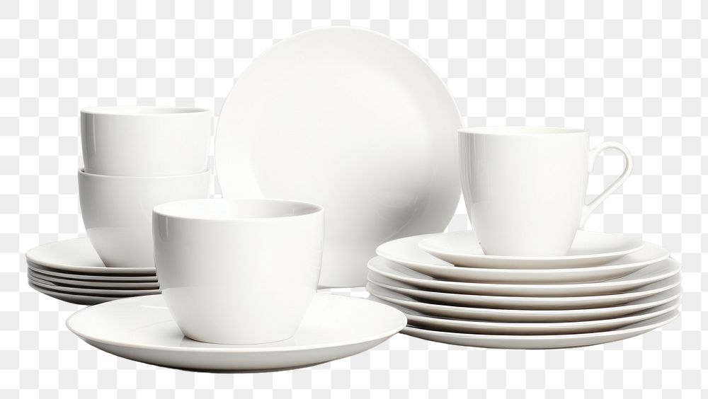 PNG  Set of clean dishware porcelain saucer plate.