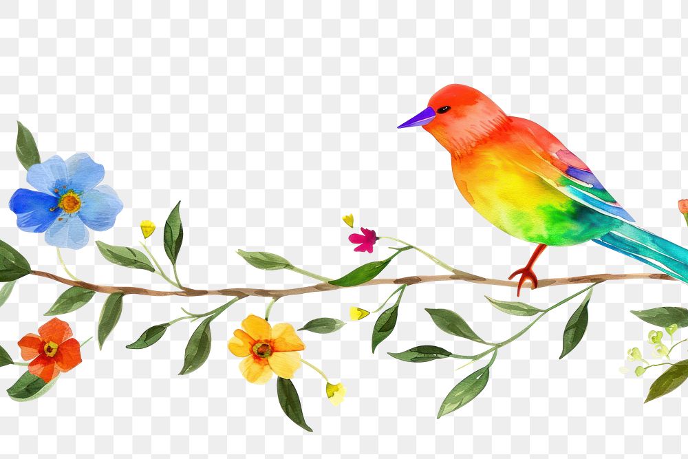 PNG  Bird with flower animal nature plant.