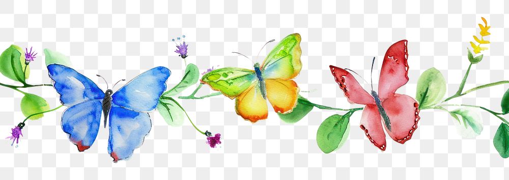 PNG  Butterflies with flower nature plant white background.