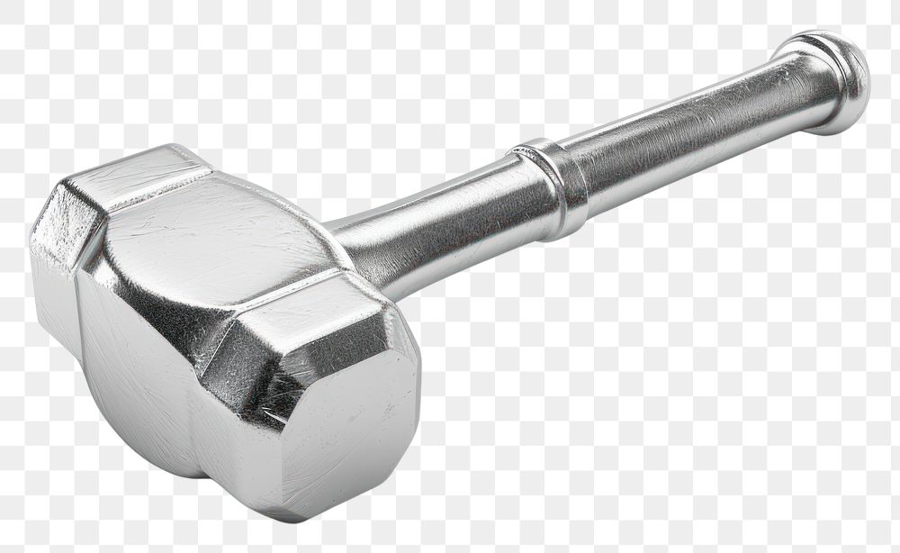 PNG Hammer chrome material silver shiny white background.
