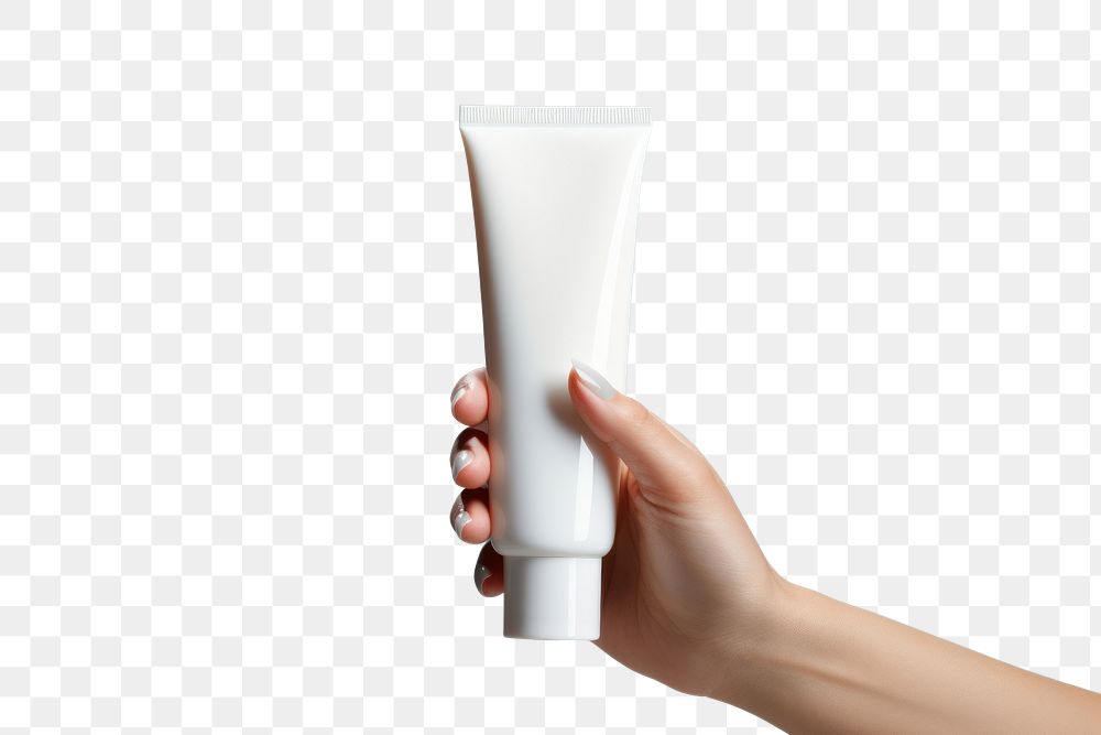 PNG White cream tube cosmetics holding adult. AI generated Image by rawpixel.