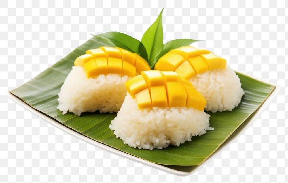 PNG Thai dessert rice mango sushi.