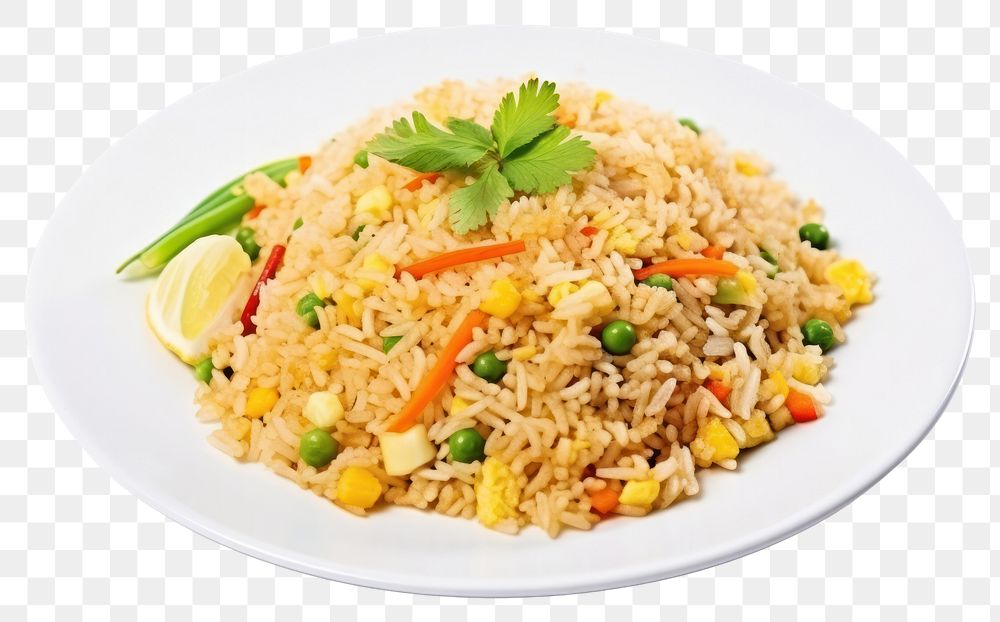 PNG Thai food rice plate white background.