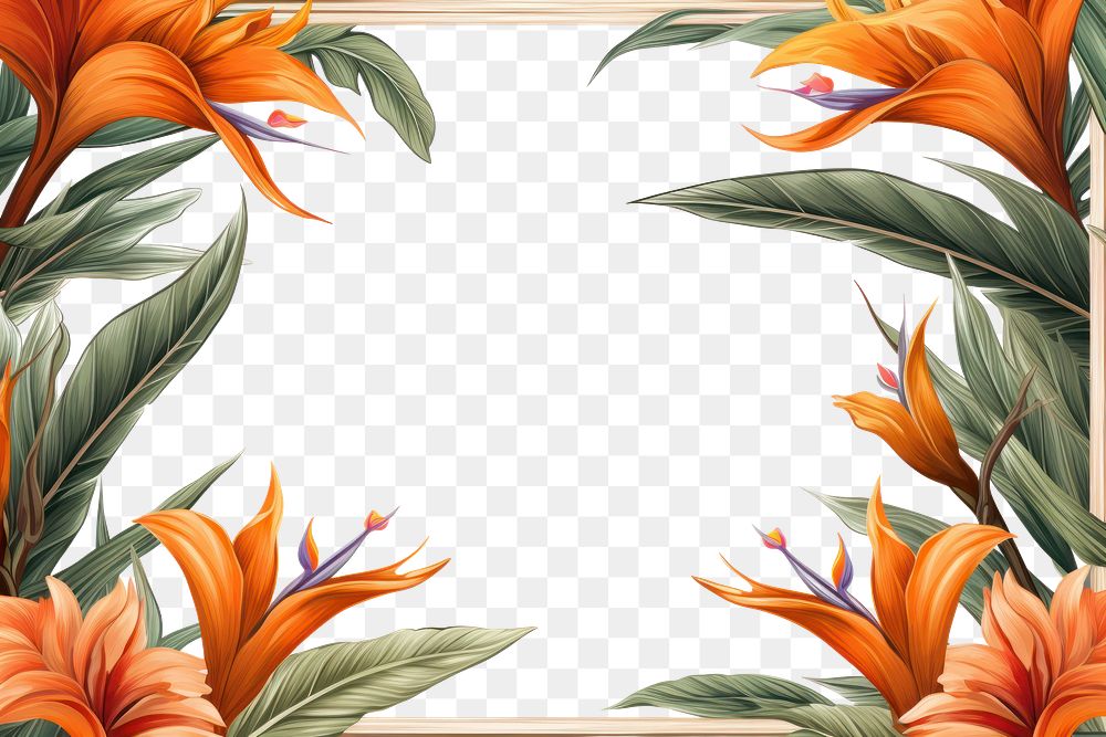 PNG Strelitzia frame pattern backgrounds painting. AI generated Image by rawpixel.