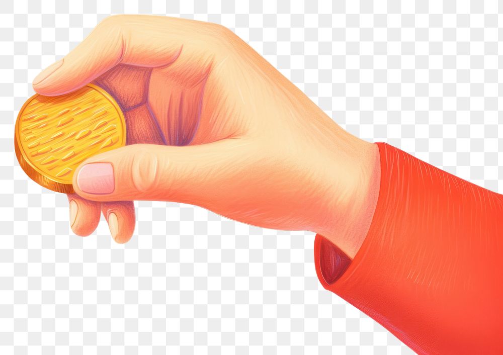 PNG Hand holding gold coin investment currency plectrum.