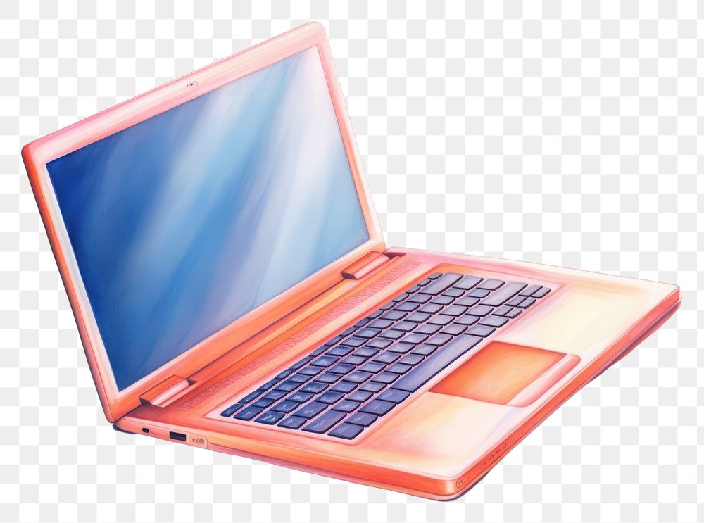 PNG  Laptop computer red white background.