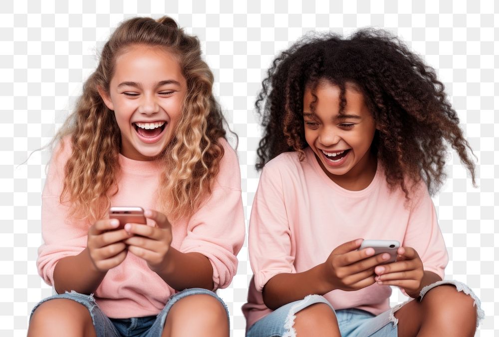 PNG Laughing sitting child phone.