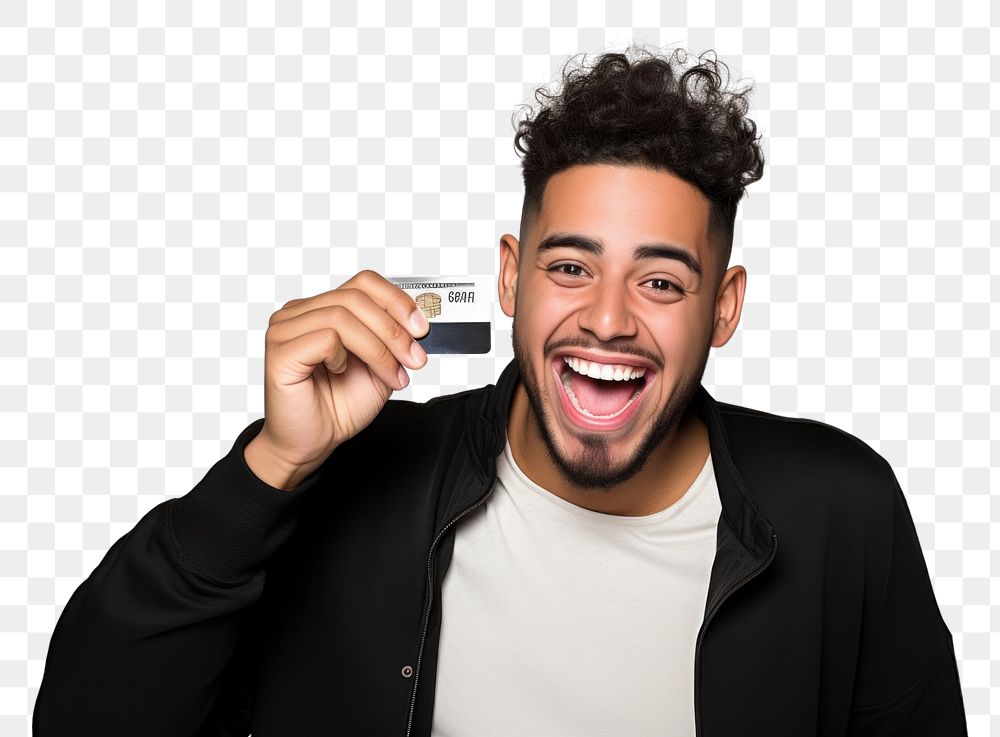 PNG Man holding credit card smiling adult white background.