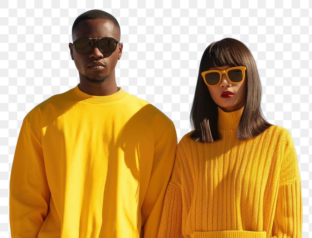 PNG Minimalist yellow sweaters sunglasses portrait standing.