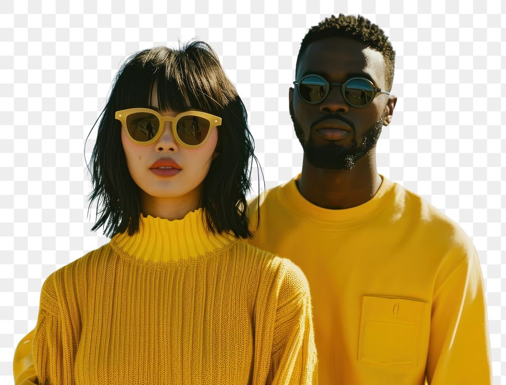 PNG Minimalist yellow sweaters sunglasses portrait adult.