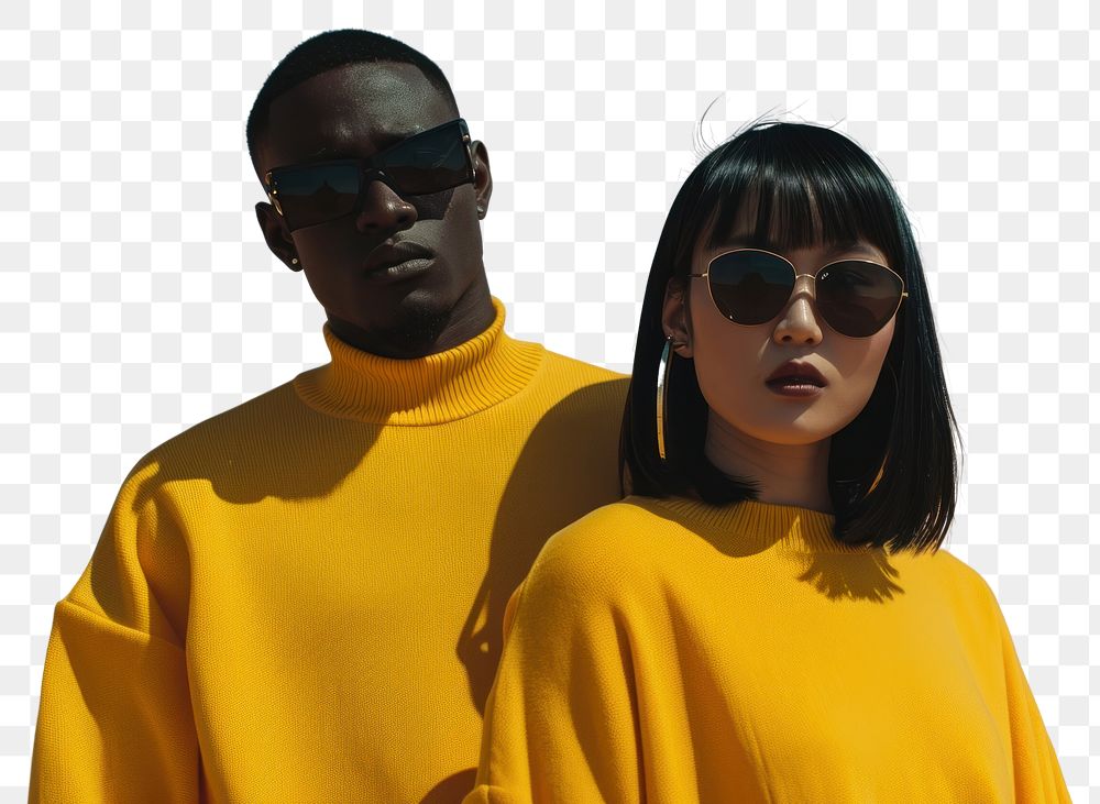 PNG Minimalist yellow sweaters sunglasses portrait outdoors.