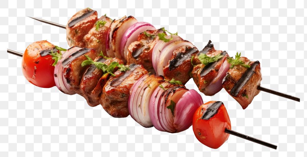 PNG Barbecue skewers grilling tomato kebab.