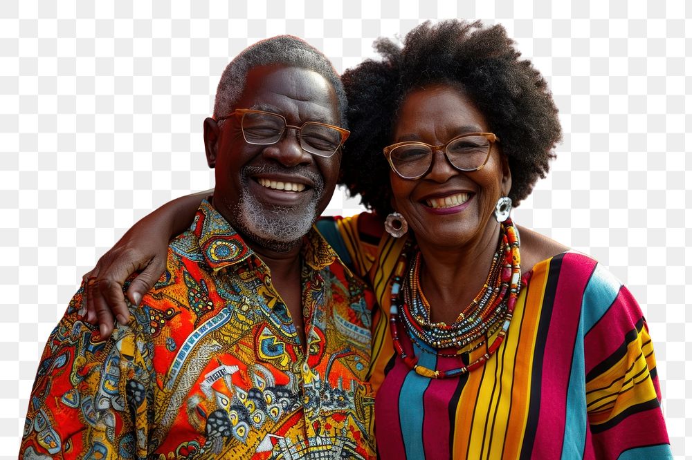 PNG Black elderly couple laughing glasses jewelry. AI generated Image by rawpixel.