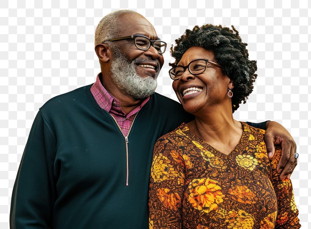 PNG Black elderly couple laughing adult happy. AI generated Image by rawpixel.