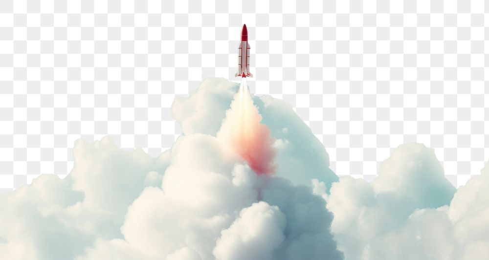 PNG  Rocket shaped as a clouds in the sky background missile spacecraft ammunition.