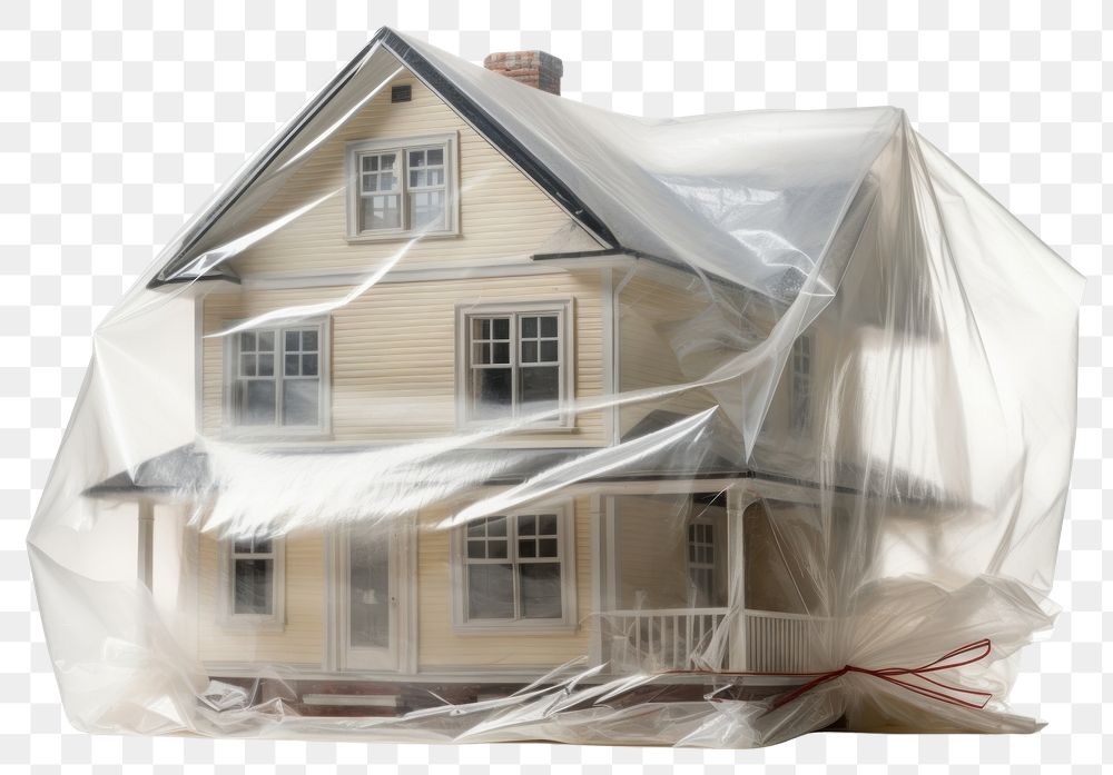 PNG  Plastic wrapping over a house architecture building white background.