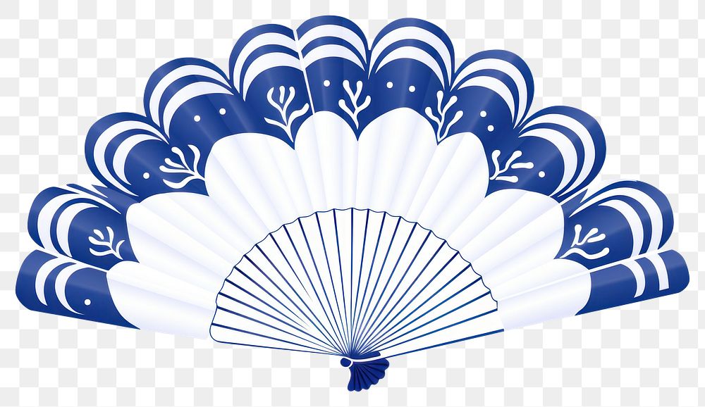 PNG Chinese fan white blue 