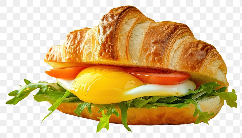PNG Croissant egg sandwich food breakfast hamburger.