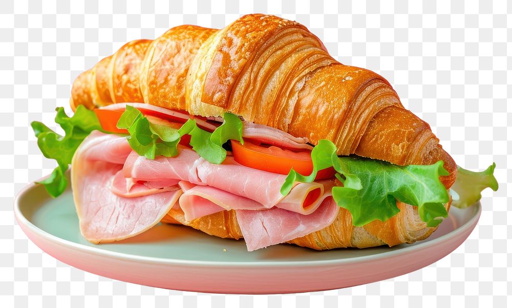 PNG Croissant ham sandwich plate food meat.