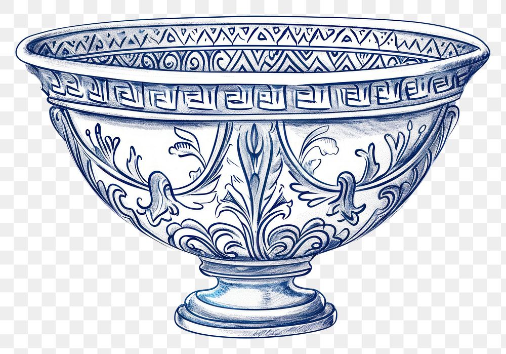 PNG  Antique of antiquities bowl porcelain drawing sketch.