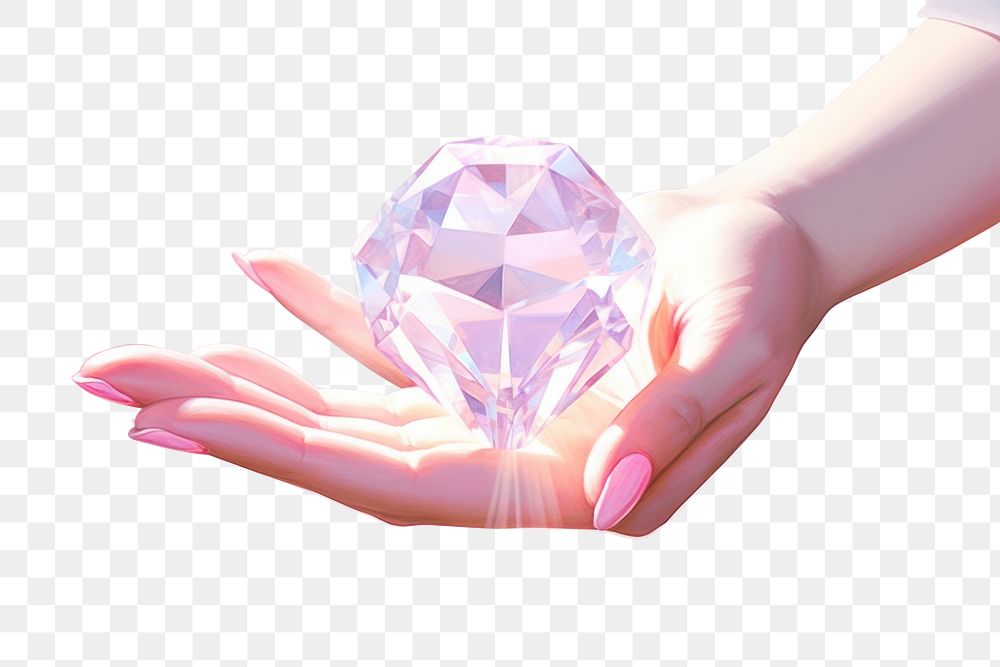 PNG Hand with diamond crystal gemstone jewelry.