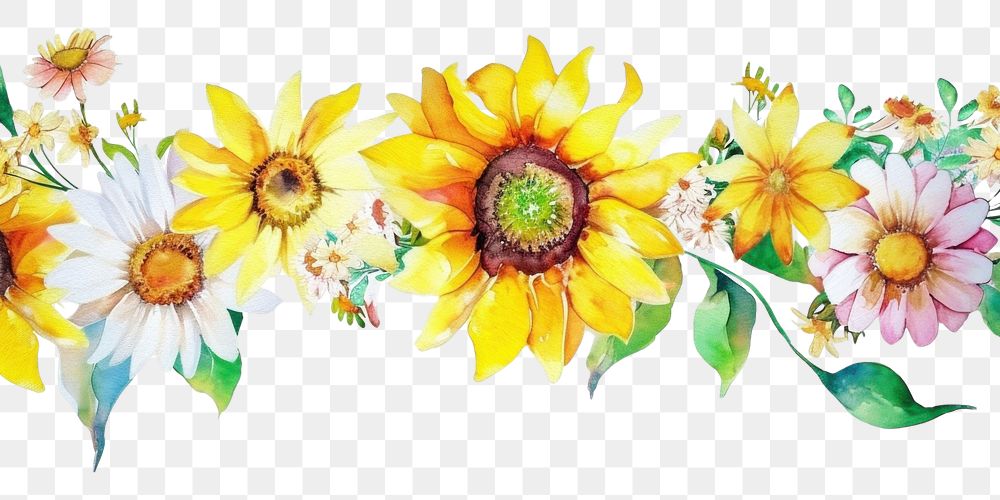PNG Sunflower and daisy pattern nature plant.