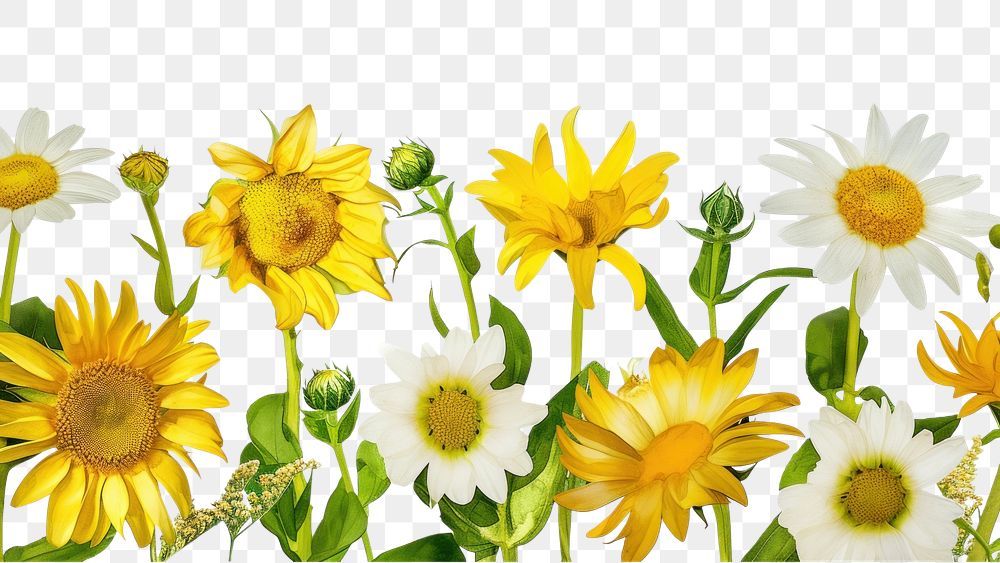 PNG Sunflower and daisy backgrounds outdoors nature.