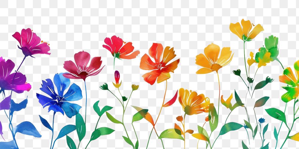 PNG Rainbow flowers backgrounds outdoors pattern.