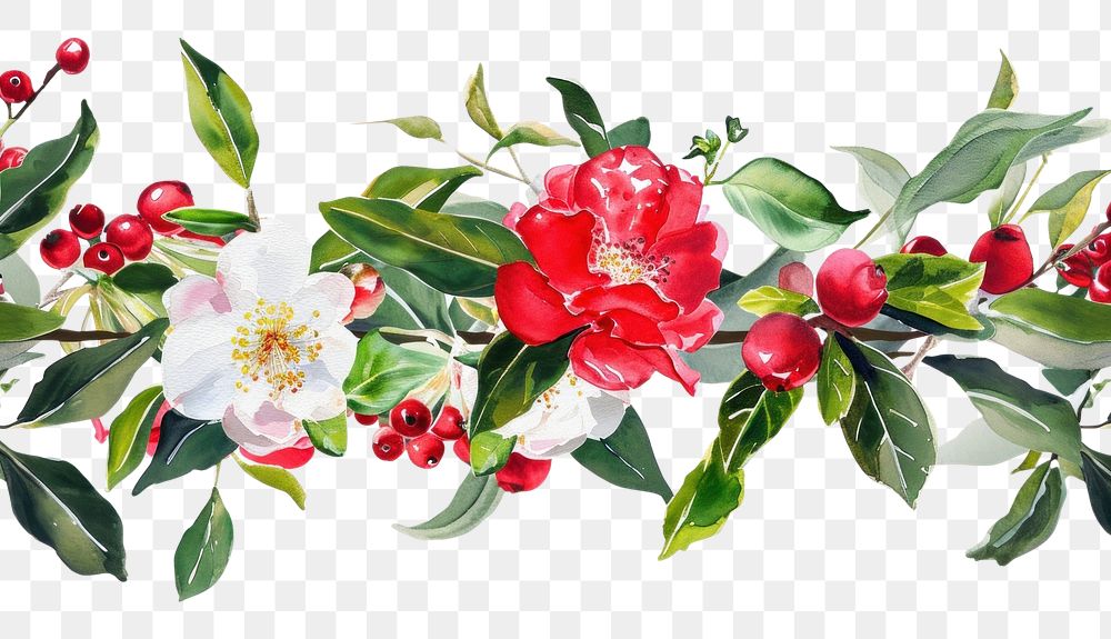 PNG Winterberry and Camellia flower nature plant.