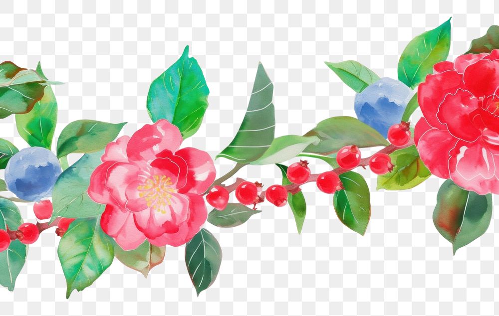 PNG Winterberry and Camellia pattern flower nature.
