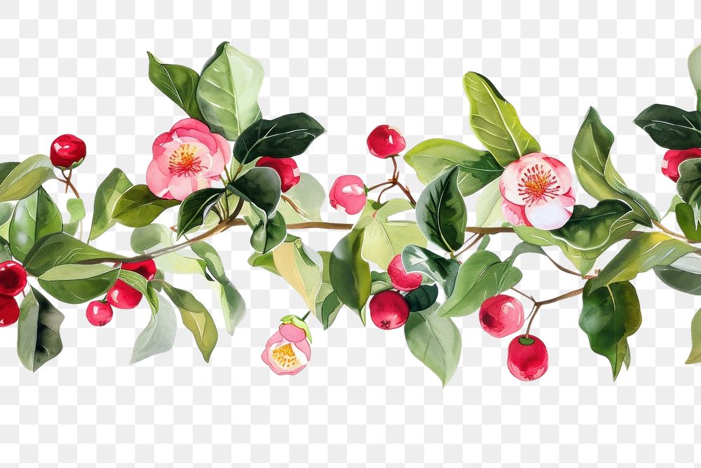 PNG Winterberry and Camellia flower plant leaf.