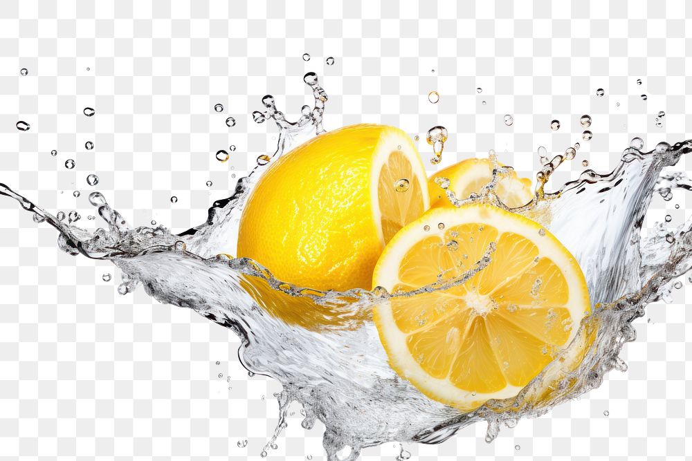 PNG Water splashing with lemon grapefruit food white background.