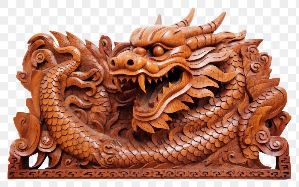 PNG A chinese dragon wood art representation. AI generated Image by rawpixel.