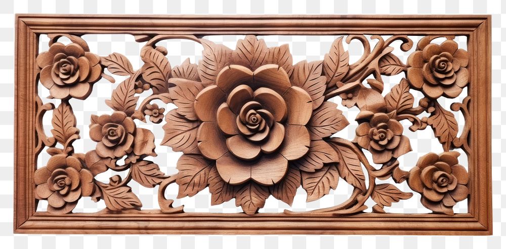 PNG A flower frame wood art pattern. AI generated Image by rawpixel.