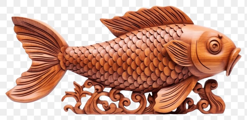 PNG A koi fish animal wood art. AI generated Image by rawpixel.
