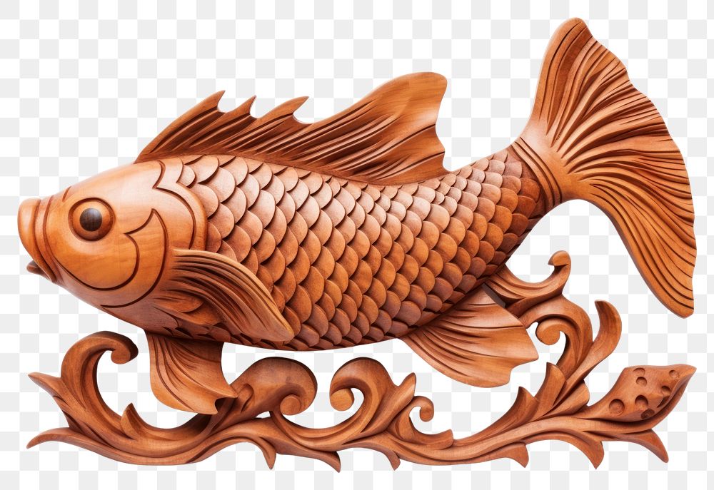 PNG A koi fish animal wood art. AI generated Image by rawpixel.