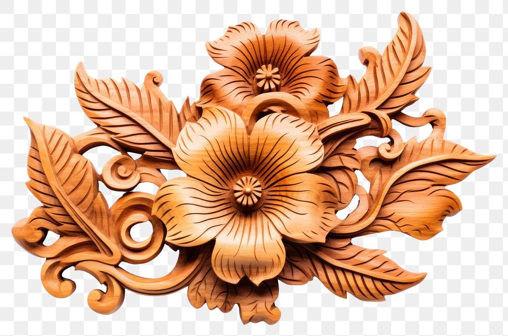 PNG A Hibiscus flower wood art brooch. AI generated Image by rawpixel.