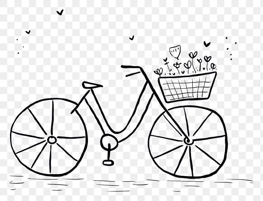PNG A bicycle in front of a basket full of flowers vehicle sketch doodle.