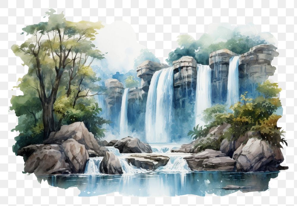 PNG Waterfall painting outdoors nature.