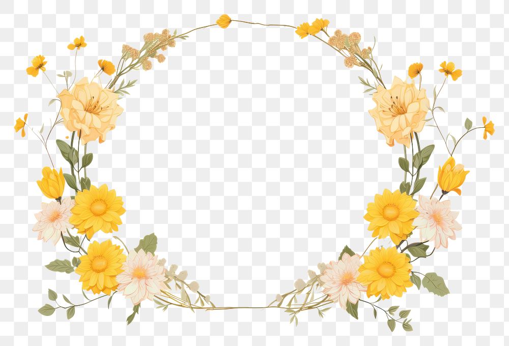 PNG  Yellow flower frame pattern plant accessories. AI generated Image by rawpixel.