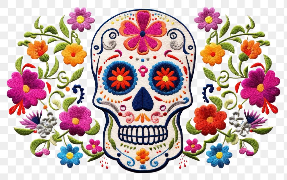 PNG Skull border embroidery pattern art.