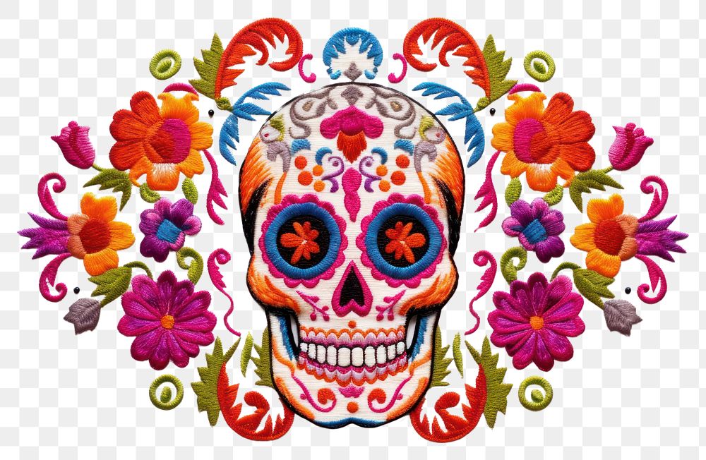 PNG Skull border embroidery pattern art.