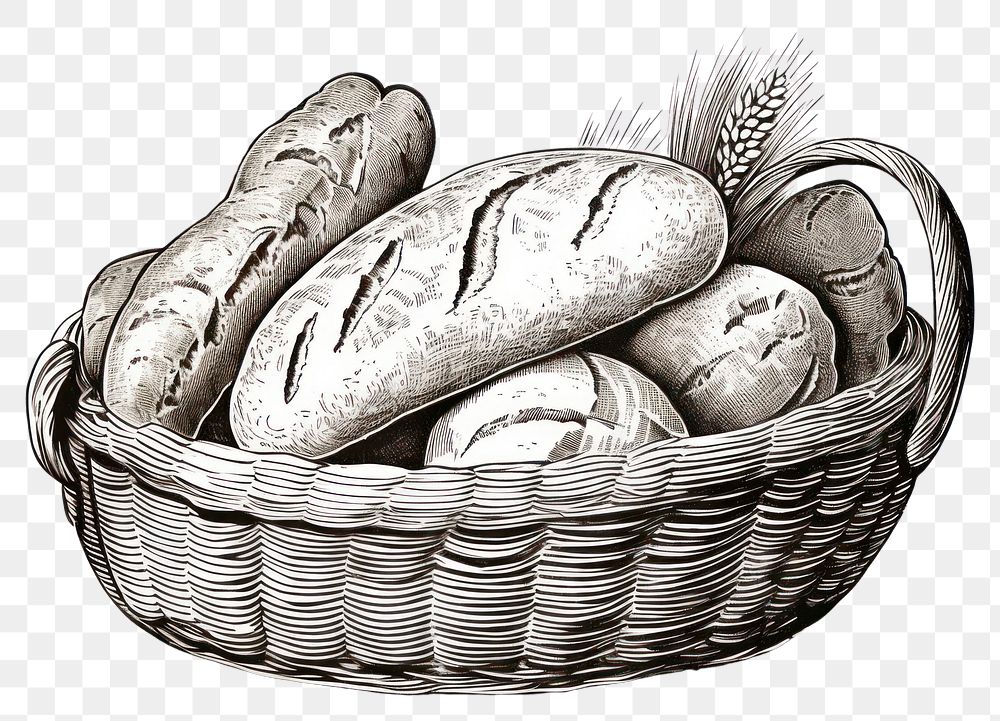 PNG Basket of breads drawing sketch food. AI generated Image by rawpixel.