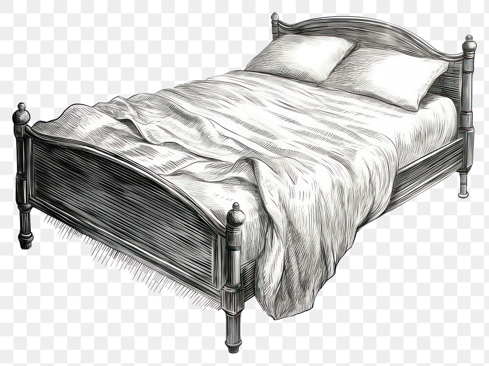 PNG Vintage bed drawing sketch furniture. AI generated Image by rawpixel.