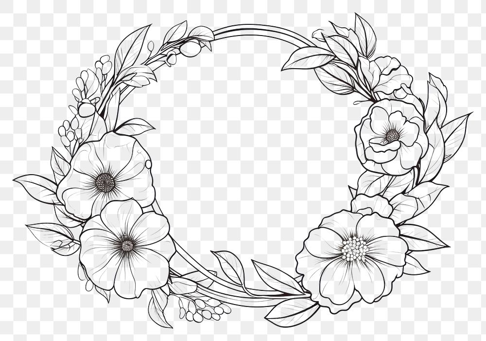 PNG Flower wreath sketch pattern drawing.