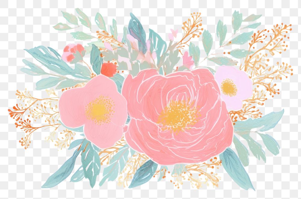 PNG  One flower bouquet painting pattern drawing. AI generated Image by rawpixel.