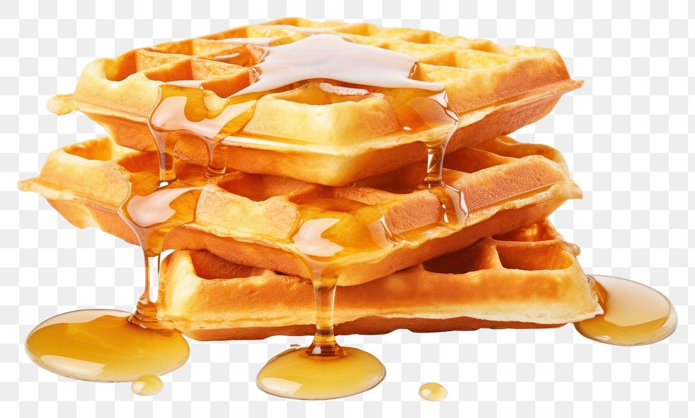 PNG Fresh waffles with honey food white background breakfast.